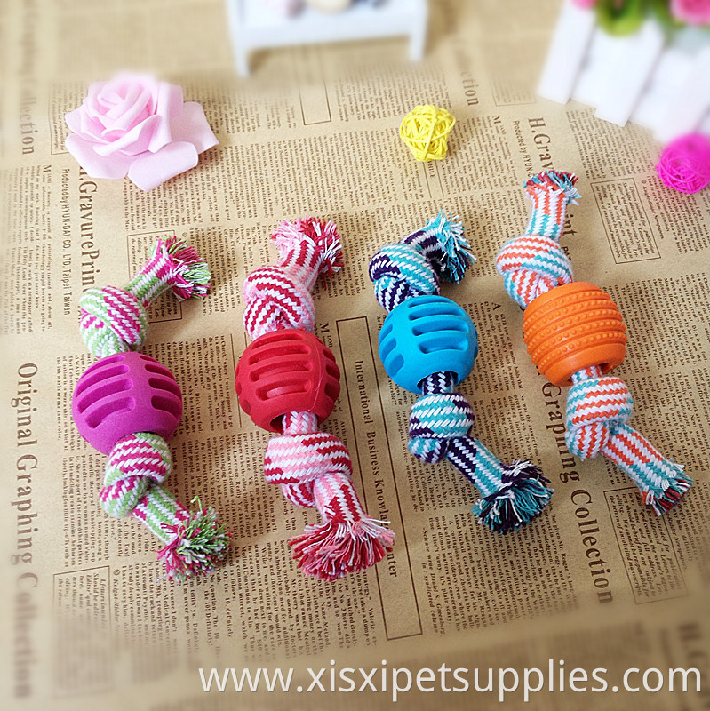 pet dog teething cleaning toy TPR ball rope toy for small dog